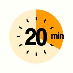 20 Minutes Timer Icon, Modern Sans Serif Design. Clock, Stopwatch,  Showing Twenty Minutes Label Over Circle, Isolated Vector eps.
 - obrazy, fototapety, plakaty