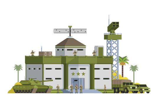 military base scene, green, flat design clip art preview