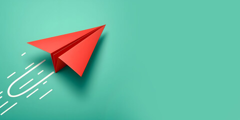 red paper plane on an isolated background, a banner with space for text