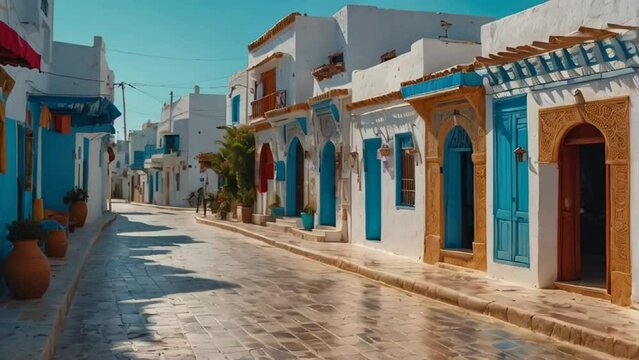 Beautiful street in summer in Hammamet Tunisia historical

