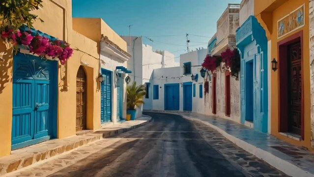 Beautiful street in summer in Hammamet Tunisia historical

