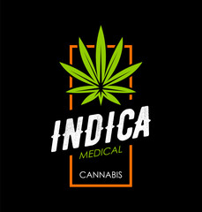 Medical cannabis icon. CBD, marijuana or weed leaf symbol. Natural weed plant premium print, medicine cannabis shop or medical CBD drug graphic vector stamp or advertising emblem