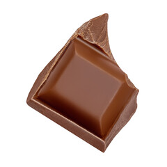 Milk chocolate piece isolated on white background. Chocolate bar chunks from top view. Flat lay.