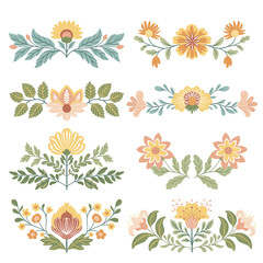 Vector illustration with floral compositions in foul style