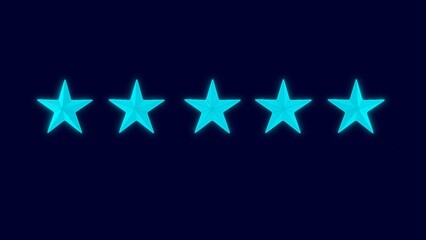 Best quality excellent customer service concept. five neon stars rating isolated on dark blue background. Modern wire frame design 8killustration.