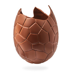 Broken milk chocolate egg on white background. Crushed, Exploded Chocolate Easter egg close up. - 755706113