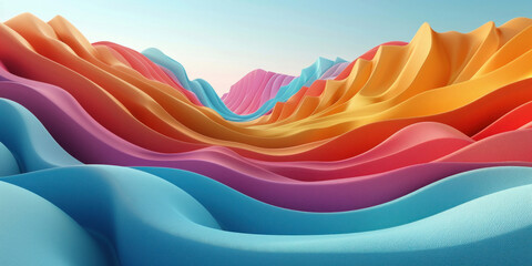Vibrant Rainbow Wave Cutting Through Majestic 3D Mountain Range Across the Horizon