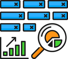 Keyword analysis. Web audit icon. Website traffic control, web performance analysis or online company content report outline vector sign or icon with keywords infographics diagram and magnifying glass