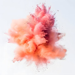 Spectacular peach color powder burst, Pink color powder explosion isolated on transparent background, PNG. Peach trendy color pink powder explode, pink fume burst. - obrazy, fototapety, plakaty