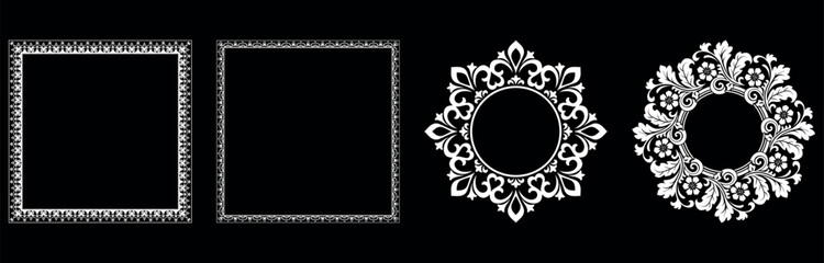 Set of decorative frames Elegant vector element for design in Eastern style, place for text. Floral black and white borders. Lace illustration for invitations and greeting cards.