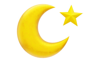 star and crescent icon gold 3d illustration render