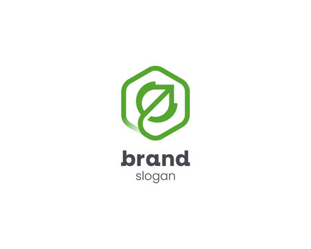 Minimalist hexagon with simple leaf logo