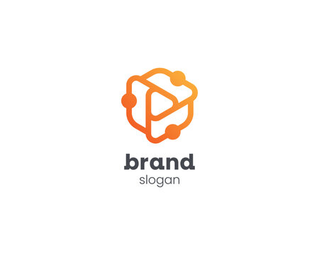 Simple connection hexagon with play media logo