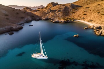 Sailboat Serenity: Paradise Lagoon near Rocky Greek Shore
