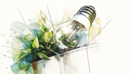 A sketch of an LED light bulb, isolated on a pure white background, showcasing the eco-friendly lighting technology.