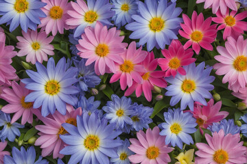 Fototapeta premium A Vibrant Display of Pink and Blue Spring Flowers