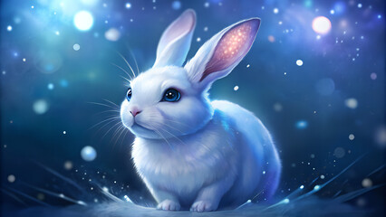 Fototapeta na wymiar a white rabbit with perked ears and pink eyes sitting alertly in the snow
