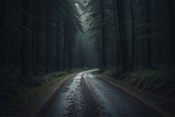 Obraz premium Wet Road in the Heart of a Forest