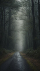 Naklejka premium Dark Road Cutting Through Forest