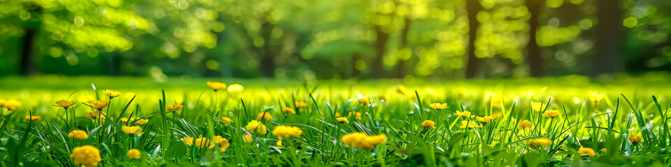A field of yellow flowers with a bright green background