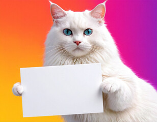Cute Domestic Cats Holding Blank Signs for Advertisement