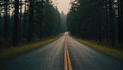 Obraz premium A Road Through Tall Trees in the Forest