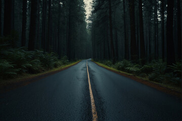 Fototapeta premium Empty Road Through Dark Forest