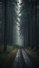 Fototapeta premium Road Cutting Through Dense Forest