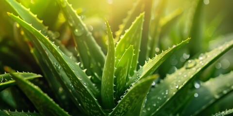 Fototapeta premium Macro detail to healing aloe vera plant, nature concept