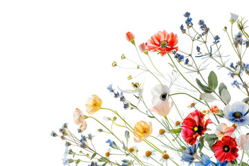 Beautiful wild flowers frame isolated on transparent background. PNG. Vintage Watercolor floral frame with empty space for copy text. Flower border for wedding invitation and for postcard design