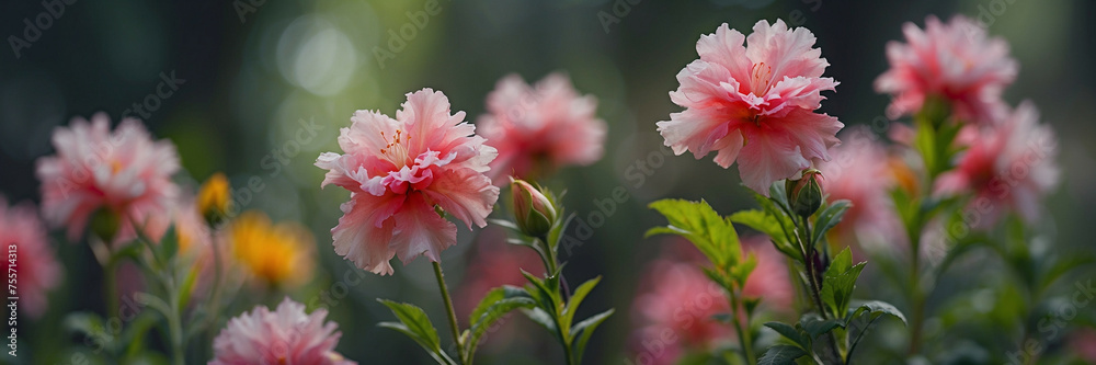 Poster Cluster of Pink Flowers With Green Leaves