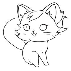 kawaii style cat, vector illustration line art