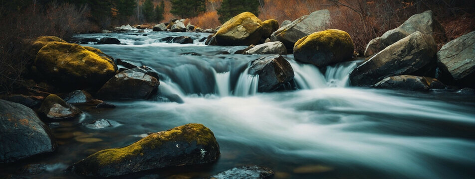 Stream Flowing Through Forest Filled With Rocks