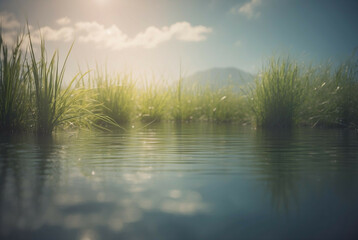 Sun Shines Brightly Over Water and Grass