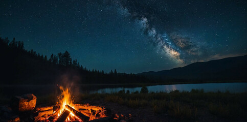 Campfire Glowing With Milky Way Background