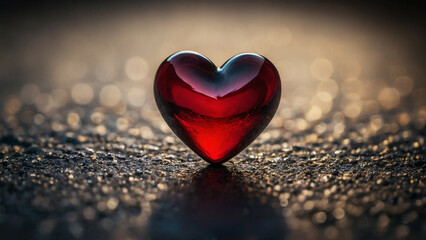 Fototapeta premium A Red Glass Heart on a Gravel Path