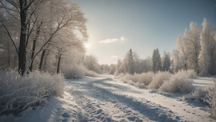 Obraz premium Snow Covered Road in Forest