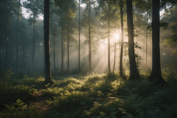 Obraz premium Dense Forest With Tall Trees