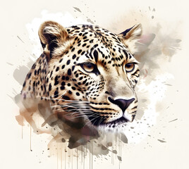Drawing with leopard head. Stylized illustration of a big cat.	