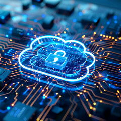 Cybersecurity in cloud services secure network visual encrypted symbols advanced tech concept