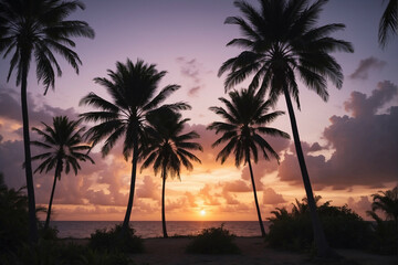 Silhouetted Palm Trees at Sunset