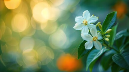 White flower in the natural background beautiful.Orange jasmine,generative ai - obrazy, fototapety, plakaty