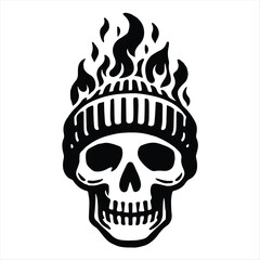 front skull head with burning beannie hat