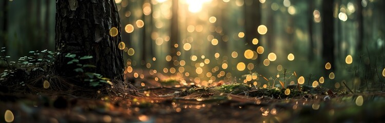 bokeh landscape with sun light and sparkling dots 
