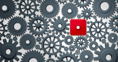 Business Problem Concept and work disruption as a glitch or interupted faulty chain of gears and cog wheels as a defect or defective working corporate challenge as an interruption or jam as an obstruc - 755720122