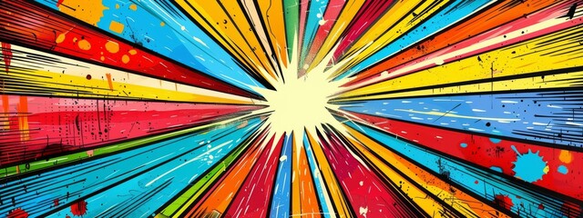 Pop art style starburst with a blue and yellow star, background and texture