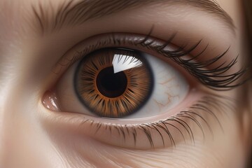 A close-up of a brown eye, horizontal composition
