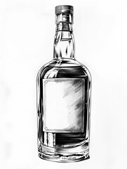 Hand drawn sketch style whiskey bottle isolated on white background
