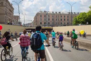 Tuinposter �yclists participants on veloparade, More than 30 thousand people took part in bicycle parade © Pavel Losevsky