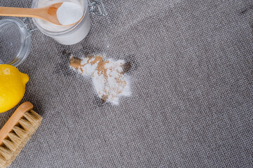 Powder a spilled coffee stain on the couch or carpet with baking soda. Natural cleaning products....
